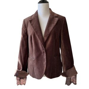 NWOT Apostrophe 12P Luxurious Chocolate Velvet Women's Blazer Satin lined